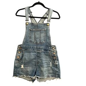 NoBo Womens Distressed Denim Shortalls Overalls M 7-9 Y2K Festival Cutoffs Jeans
